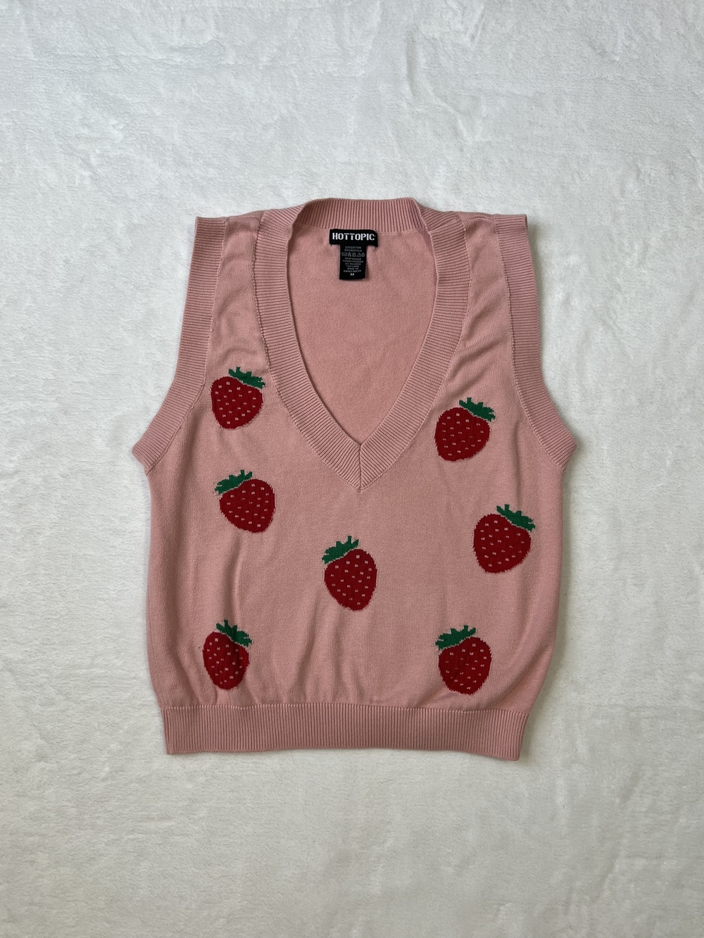 Hot Topic Pink Strawberry Knit V-Neck Sweater Vest